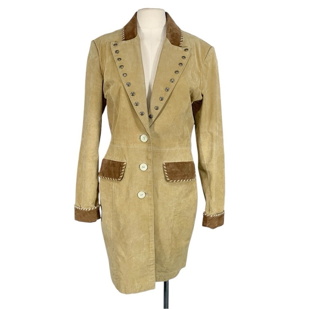 Vintage Lew Margam Suede Y2k Western Mid Length Leather Coat Size 8